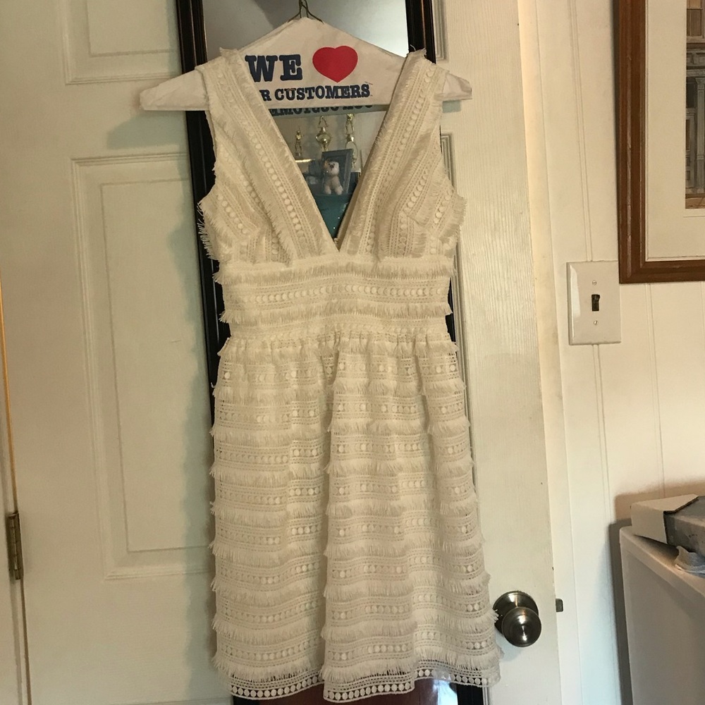 Ivory Aidan Mattox Fringe Dress